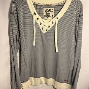 Peace Love World Lace-Up Striped Top - Cream and Black